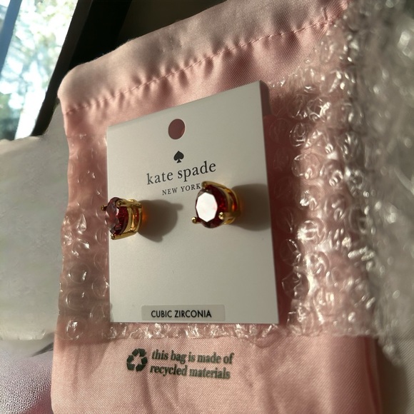 Kate Spade Garnet Red Rise and Shine Studs Cubic Zirconia Titanium Post Earrings - Picture 2 of 7